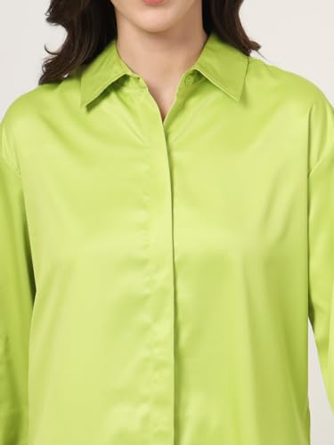 Image of Style Quotient Women Solid Smart Casual Oversized Polycotton Shirt