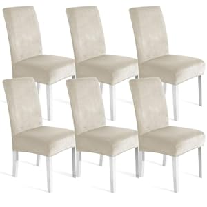Ystyle Stuhlhussen Samt 6er Set, Universale Stuhlüberzug Stretch, Weich Hussen Für Stühle, Waschbar Dekoration Stuhlbezug, Stuhlhussen Kratzfest Hochlehner Für Haus Hotel Bankett, Beige