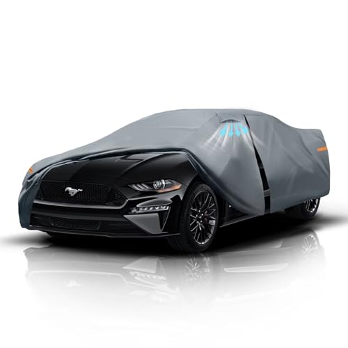 Waterproof Ford Mustang(2004-2025) Car Cover with Breathable Vents, [2025 Upgrade] Premium Covers with Cotton Liner and Zipper Door, Sun Rain Snow Dust Uv Protection.(Gift with Towel)