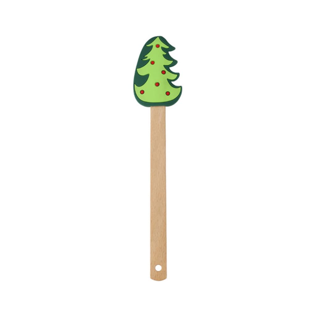 Buxuaaaa Christmas Tree Spatula Anti-Scalding Wooden Handle Snowmen Pancake Spatula Christmas Kids Gift Cute Santa Tree Shape Baking Gift Pan Scraper With Handle