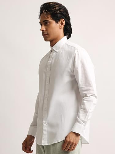 Image of MANIAC || Mens || Solid || Collared Neck || Full Sleeve || Oxford || Linen Blend Fabric || Shirt