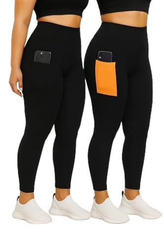 Kit 2 Calças Legging Plus Size com Bolso Lateral, para Academia, Alta Compressão, Cores Sortidas, Nao Fica Transparente (BR, Numérico, 48, Plus Size, Regular, 48, Sortidas)