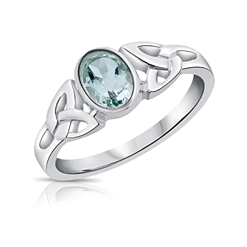 DTPsilver® Bague en Argent Fin 925 - Noeud de la Trinité - Collection Celtique - Topaze Bleue