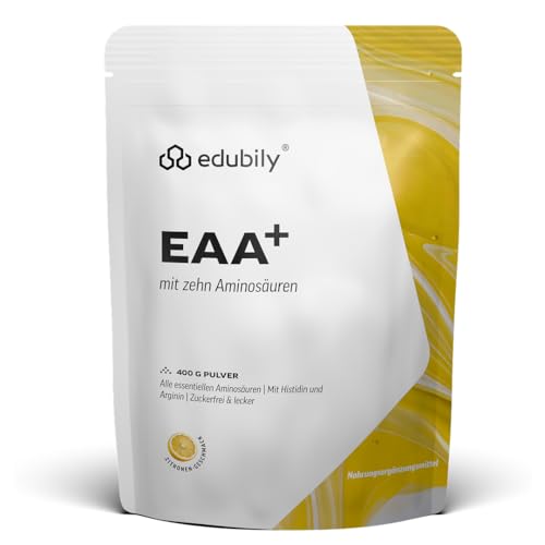 edubily nutrition® EAA Pulver - Hochwertiger veganer Aminosäuren Komplex aus 10 essentiellen Aminosäuren (EAAs) - Mit Stevia gesüßt (400 g, Zitrone)