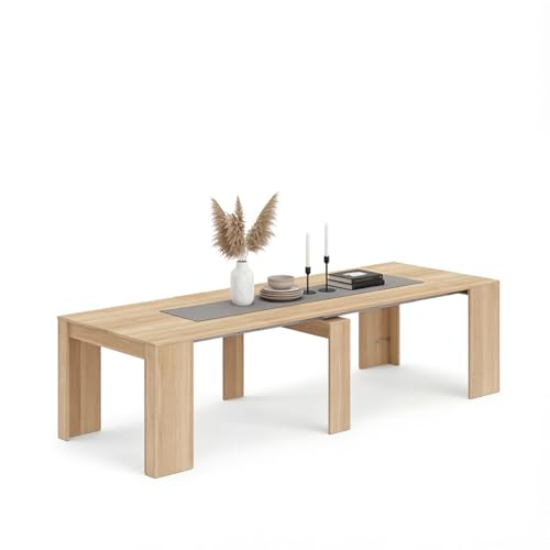 duehome | Mesa de Comedor, Consola, Mesa Extensible, Mesa para Salon, Recibidor o Cocina, Acabado en Roble Canadian, Modelo Denis, Medidas: 50-235 cm (Largo) x 90 cm (Ancho) x 78 cm (Alto)