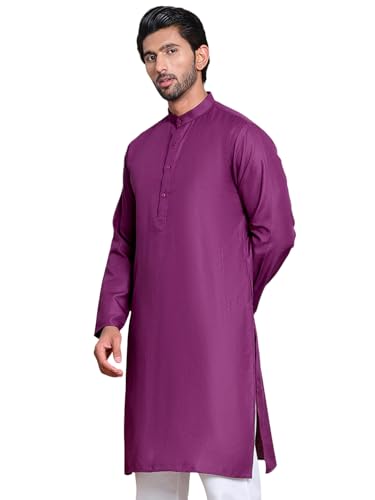 Image of Amazon Brand - Tavasya Men Casual Collared Festive Kurta | Cotton Blend | Solid | Knee Length | Regular Fit (Available in Plus+ Sizes)