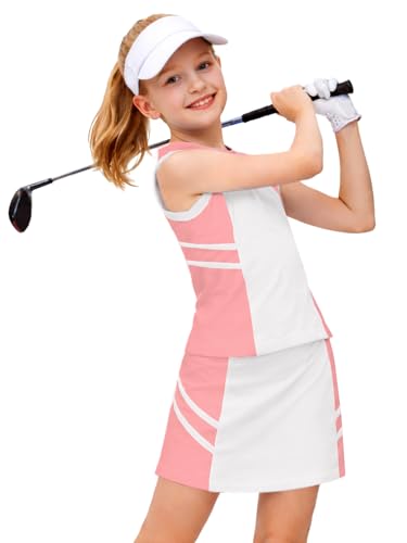 Image of AOBUTE Girls Tennis Golf Outfit Tank Top and Skirt with Shorts Set 4-12 Years
