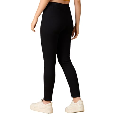 Image of 4FLIES Women's High Waist Jeggings | Super Combed Slim Fit Ankle-Length Pants with Elastic Waistband | Comfortable Denim Look Leggings for Casual, Travel & Office Wear