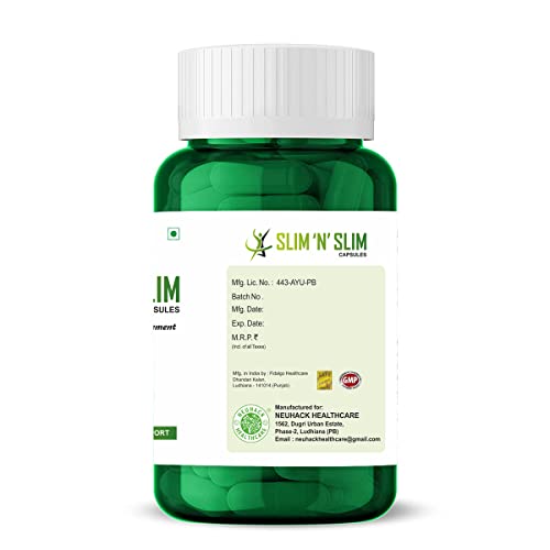 Image of Slim N Slim Weight & Fat Management Ayurvedic Veg capsules with Garcinia combogia - Pack of 2 (60 caps each)
