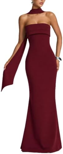 ABVOVRT Maxikleid Damen Trägerlos Elegantes Abendkleid mit Schal | Trägerloses Maxikleid aus blickdichtem Stretch-Stoff mit Umschlag-Detail, Antirutsch-Band & Schal. Ideal für Aben