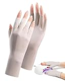 CULEB 1 Paar UV Shield Handschuhe Nägel,Maniküre Fingerlose Handschuhe,Professionelle UPF50+ Anti-UV Handschuhe Nägel,UV Gloves,Fingerless Goves für Maniküre Nagellack Fitness Radfahren(Beige)