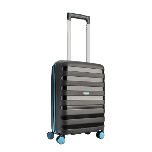 Image of Police Primex Bi-Color Trolley Bag | Hard PP Check-in Suitcase with TSA Lock & 8 Spinner Wheels | Lightweight Travel Luggage for Men & Women | Black /Teal (Small)