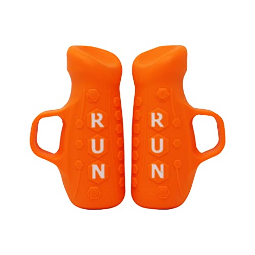 Running Pods Ultra-Dense Metal Alloy Hand Weights With Anti-Slip Finger Loop Set of 2 for Running, Outdoor Training for Kids, and Teens - 1.0 lbs (1.0 lbs, Pair - Orange)