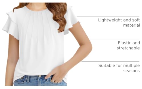 Image of Haloumoning Girls Pleated Ruffle Short Sleeve Shirts Kids Summer Crewneck T-Shirts Fashion Tops Tees 5-14 Years