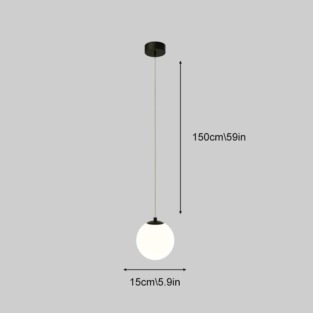 Mid Century Glass Globe Light, Led Lighting for Kitchen Island - 3 Color Temp, Bedroom Bathroom Living Room Adjustable Height Hanging Ceiling Lihgts/Black/a