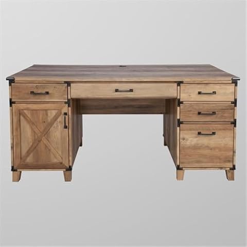 Saint Birch Cambridge Casual Farmhouse Rustic Oak Pedestal Desk Cover