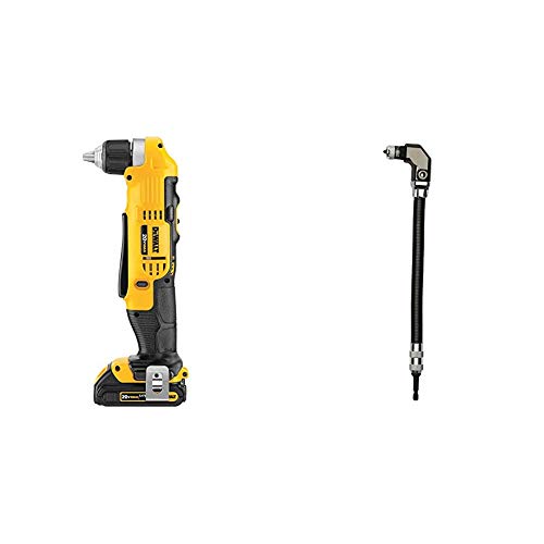 DEWALT 20V MAX Right Angle Cordless Drill/Driver Kit (DCD740C1) & Right Angle Attachment, Flex Shaft, 12-Inch (DWARAFS)