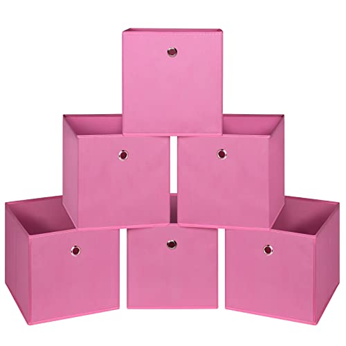 NieEnjoy Foldable Storage Cubes Bins ,11 Inch Cloth Storage Cube Fabric Storage Box Cubes Organizer Baskets with Handles for Home Organizer Set of 6 (Pink)