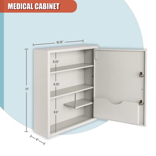 Metateel Large Dual-Lock Medicine Cabinet – Wall Mounted & Secure Steel Medicine Pills & First Aid Kit & Emeergency Kit Box with Locks for Home Office & School Use (White) - Thumbnail 3