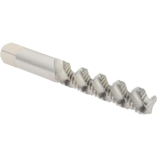 Hertel M8x1.25 Metric Coarse, High Speed Steel Spiral Flute Tap, 3 Flute, 52° Helix, Bottoming Chamfer, Bright Finish, 2-15/16