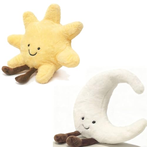 EUEGWYX Sun and Moon Shaped Plush 12' Cute Smiling Fun Filled Moon Sunshine Pillow Stuffed Animal Plushie Toy for Birthday Gift