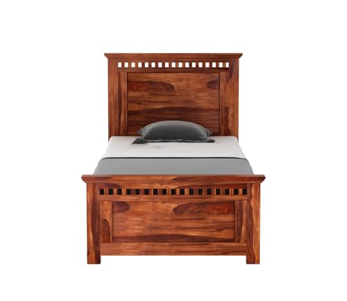 Image of ONIJA Single Sheesham WoodBed for Bedroom | Sheesham Wood Beds | Solid Wood cot| Bed for Home | Bed Without Storage| Single Size | Beds for Living Room | Bedroom Furniture(Adolph,Honey Finish)