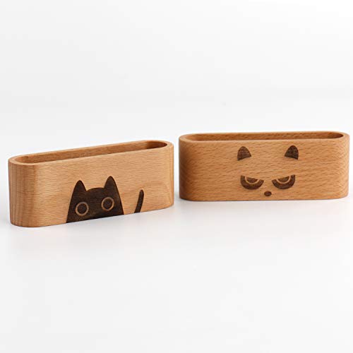Yoyai Natural Wooden Name Card Holder Wood Business Card Holder Office Desktop Card Display Stands Cat Dog Engraved Cute #TOP6