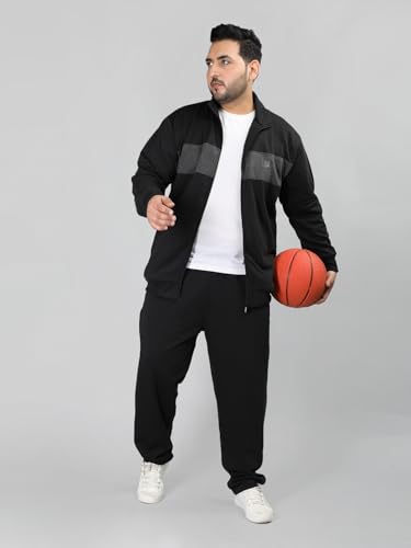 Image of CHKOKKO Men's Plus Size Winter Track Suit Zipper Set Black L,Sports Suit