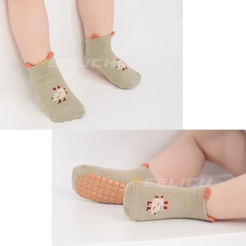 Image of 5Pcs Set Non-Slip Baby Socks Summer Season For 0-3 Years, Anti Slip Grip Ankle Socks With Non Skid Soles Infants, Baby Socks With Grip For Toddler Baby Girl Boys Cartoon Socks