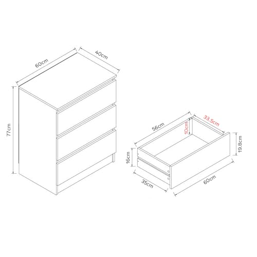 FWStyle Modern Bedroom Furniture Large 3 Drawer Chest of Drawers Matt White Contemporary Storage Unit with Handle Free Drawers Scratch Resistant Finish for Bedroom Living Room Hallway - Image 2