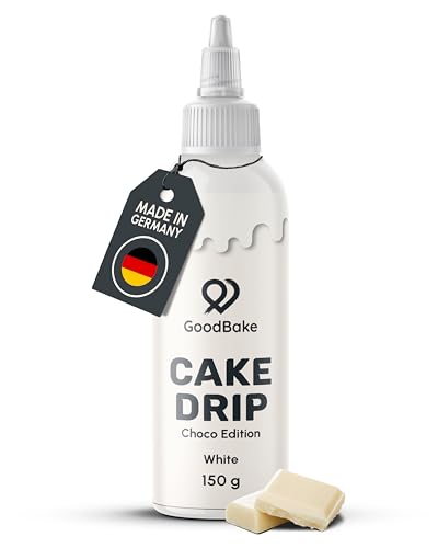 GoodBake Cake Drip Choco 150g Weiß | Schokoglasur zum Dekorieren & Verzieren von Torten, Cup Cakes & Keksen | Kuchenglasur glutenfrei | Tortendeko Made in Germany