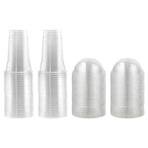 WEKAMOS 40個 透明蓋付きプラスチックカップ 多機能使い捨て飲料カップ ジュース スムージー ジャム対応 軽量コンパクト 飲食店 カフェ 家用