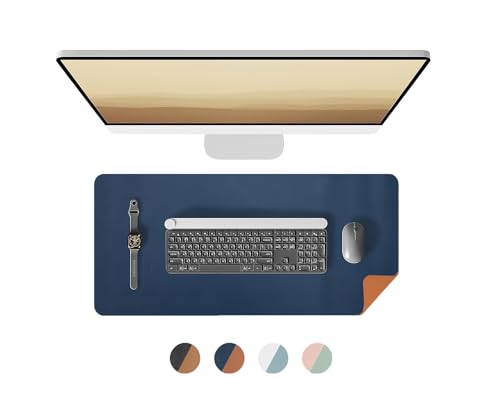 Image of Bellblock Large Extended Reversible Desk Mat /Mouse Pad /Gaming Pad for Office /Home| Vegan Leather | Anti-Skid, Slip-Resistant, Splash-Proof | Blue & Tan | 60x30cm