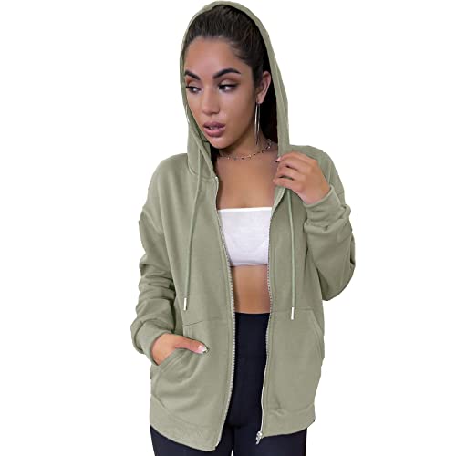 Sudaderas con capucha con cremallera para mujer, sudadera con capucha con cordón para mujeres, adolescentes, niñas, ropa Y2K, 09751verde claro, M Cover