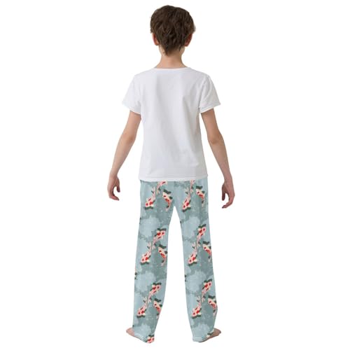 ZZXXB Carp Fish Lotus Flower Boys Long Pants Soft Trousers Elastic Waist Kids Lounge Bottoms with Pockets S-XL3