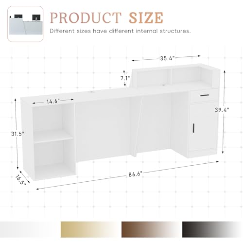 IEHFDCA Retail Reception Desk with Storage, Modern Checkout Counter for Store, Anti-Scratch Front Desk for Salon, Boutique, Cafe – Easy Assembly L 86.6" × 16.5" × 39.4"