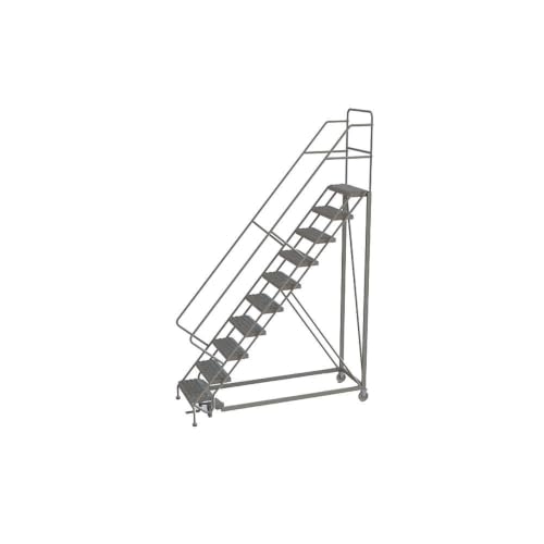 Tri-Arc KDEC110242 10-Step Forward Descent Safety Angle Steel Rolling Industrial and Warehouse Ladder with Grip Strut Tread, 24-Inch Wide Steps
