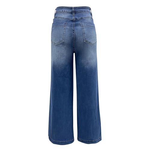 Straight Leg Jeans for Women High Waisted Stretchy Frayed Raw Hem Loose Denim Pants Casual Baggy Bootcut Trousers3