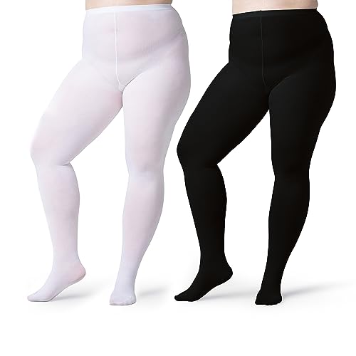 Silky Toes Plus Size Tights for Women | 60D Soft Opaque Comfort Fit Pantyhose | Black or Colored 1-2 pairs | 1X-8X (5X/6X, Black+White)