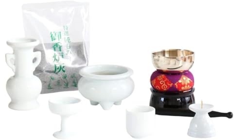 仏具セット 白磁無地 陶器 5点+おりんセット 香炉灰付 四十九日 法要 後飾り 祭壇 <0602z香炉・香皿>