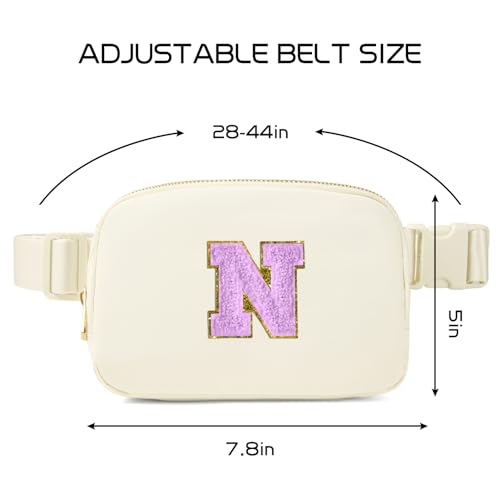 Image of Gitus Gifts for 8 9 10 11 12 Year Old Girls Belt Bag Fanny Pack Crossbody Bags with Initial Letter Patch Cute Stuff Birthday Gifts for Teen Girls Women Personalized Trend Stuff (Ivory-N)