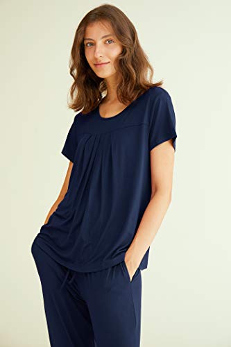 Latuza Women’s Pajamas Pleated Loungewear Top And Capris Pjs Set M Navy #TOP6