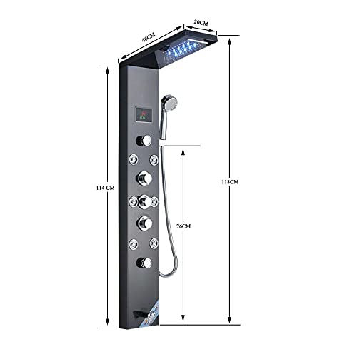 Columna de Ducha de Acero Inoxidable con Panel LED, Sistema de Masaje y Lluvia, Negro, Modelo 8009 miniatura 4
