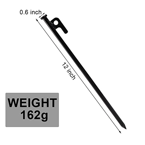 Suwimut 12 Pack Tent Stakes, 12 Inch Heavy Duty Forged Steel Tent Pegs, Non-Rust Metal Ground Stakes Tents Spikes for Camping Patio, Garden, Canopies, Grassland, Outdoor, Black by Suwimut - Image 2