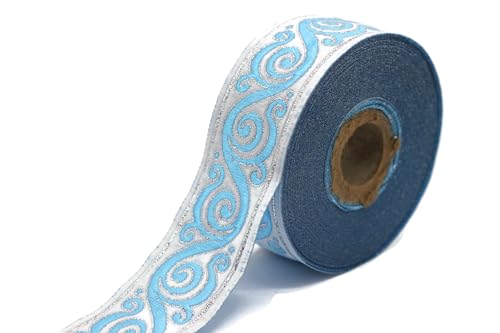 Ruban jacquard bleu blanc motif escargot celtique 35221 galon couture 9,9m - 3