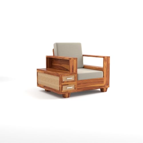 Image of sofa set 3 (Honey Finish, 1 Seater Sofa, Sofa with Drawer - Cane)