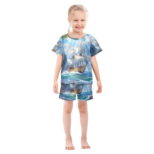 ALAZA Nautical Ship Sea Landscape Pajama Set Short Sleeve Sleepwear Soft Lounge Nightwear3