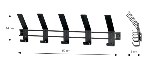 Patère murale noire chic HAKU en métal rigide 52 cm de long