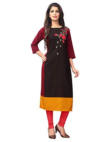 1 Stop Fashion Womens Brown-Yellow Coloured Crep Knee Long W Style Kurtas/Kurti