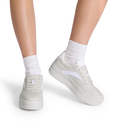 DREAM PAIRS Women's Platform Sneakers Walking Val Tennis Lace-Up Comfortable Casual Fashion Sneakers Shoes.,Size 9,Beige,SDFN2455W - image 8